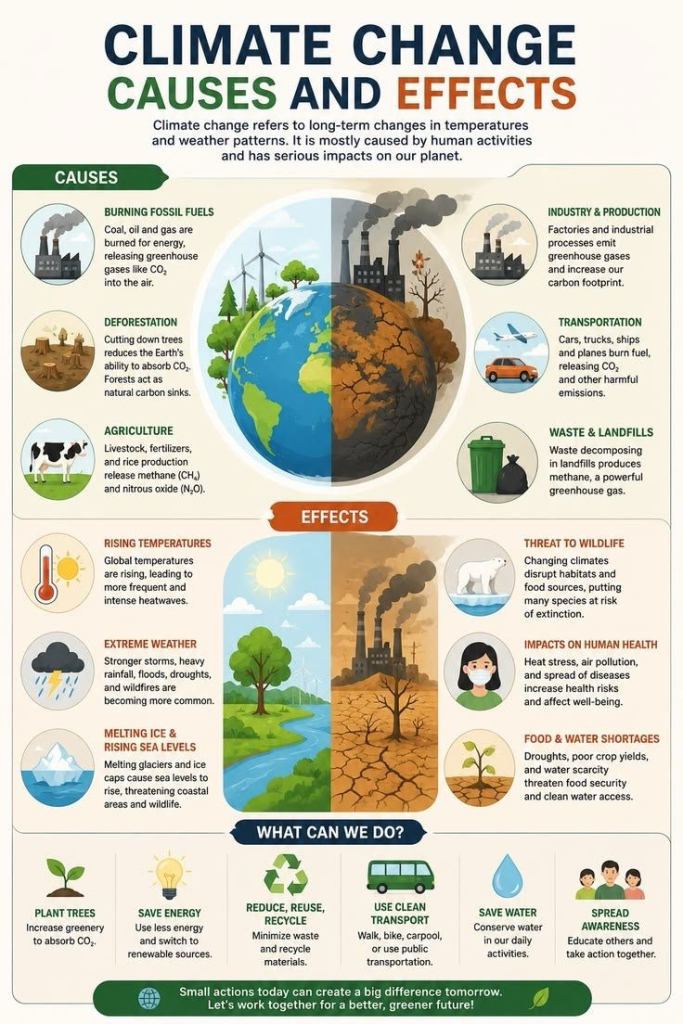 Infographics on Climate Change: Causes and effects 